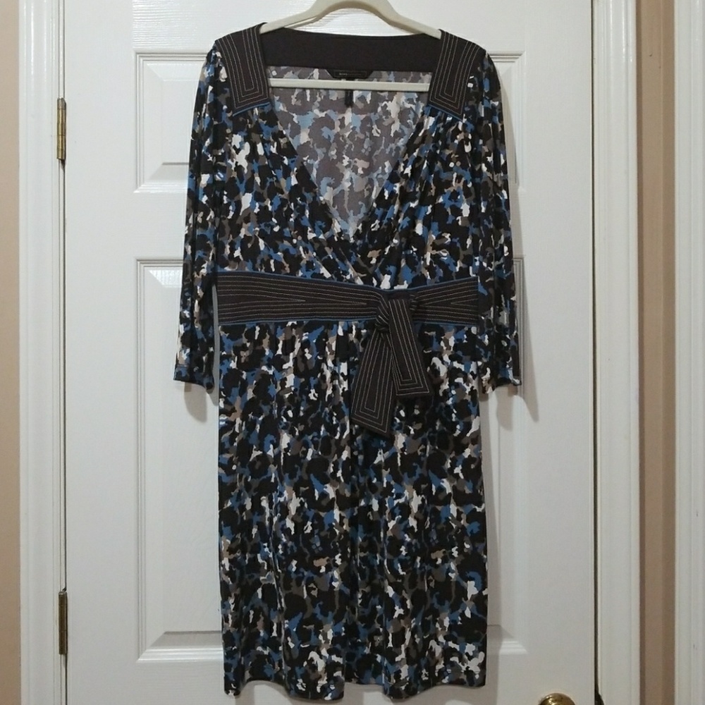 BCBG dress size L. Brown, tan, cream, blue.